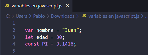 Uso de tipos de variables de programacion en JavaScript