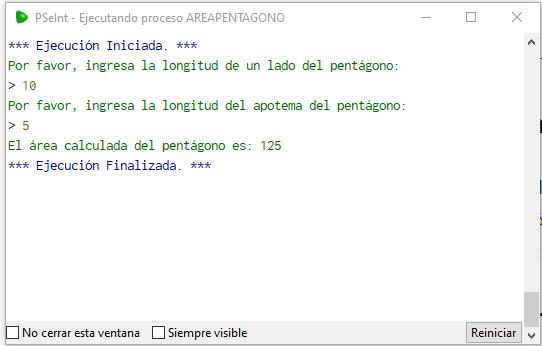 Pseudocódigo para calcular el área de un pentágono