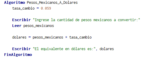 pseudocodigo para convertir una cantidad de pesos mexicanos a dolares 