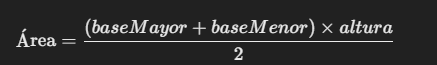 Formula para obtener el area de un trapecio en pseudocodigo con pseint