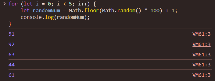 Ejemplo de Generar 5 números aleatorios entre 1 y 100 en javascript